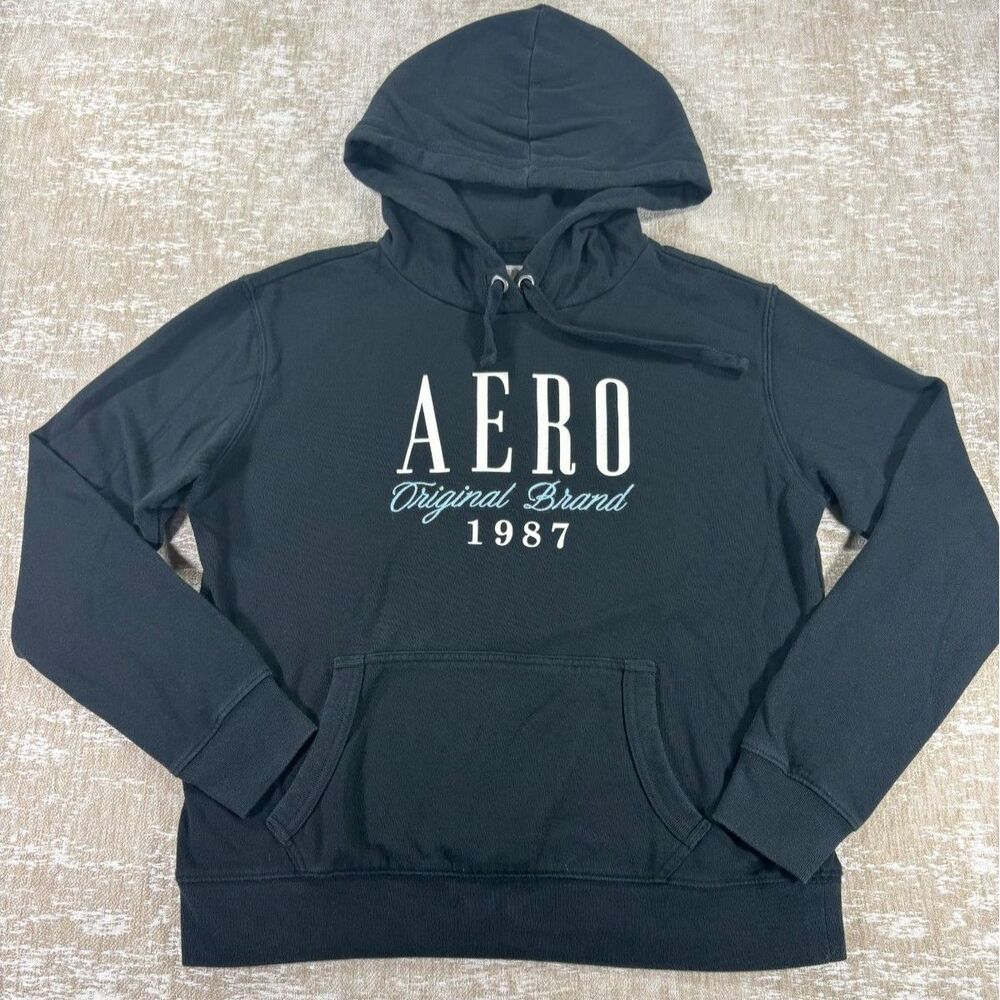 Aéropostale Black Graphic Hoodie Sweatshirt Original Brand 1987 Size M